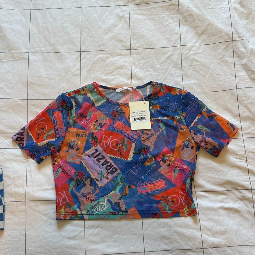 Peppermayo Locals Only Mesh Baby Tee - Postcard Travels Size 10/L Womens